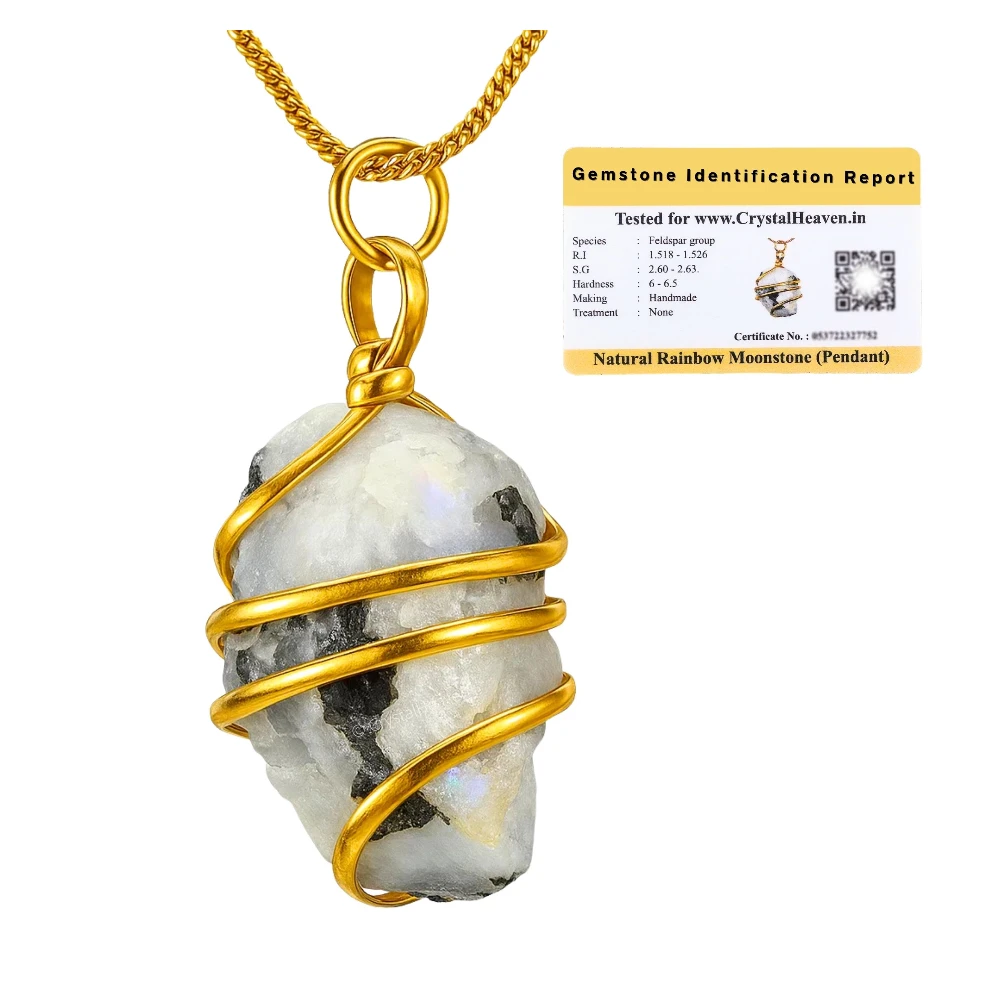Rainbow Moonstone Necklace - Raw Crystal (Gold)