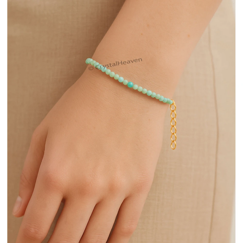 Amazonite Bracelets - 2mm Faceted Beads (Gold)