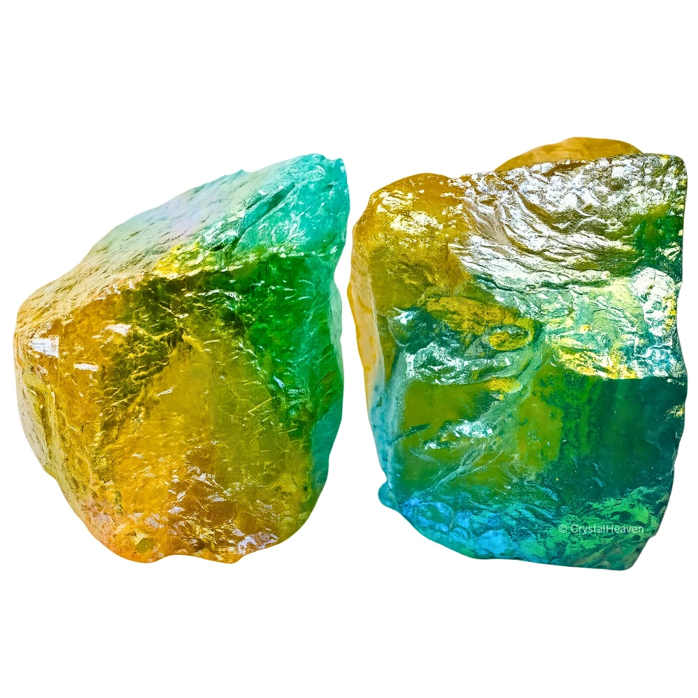 Raw Aqua-Apple-Tangerine Aura Quartz Crystals (2 Pieces)