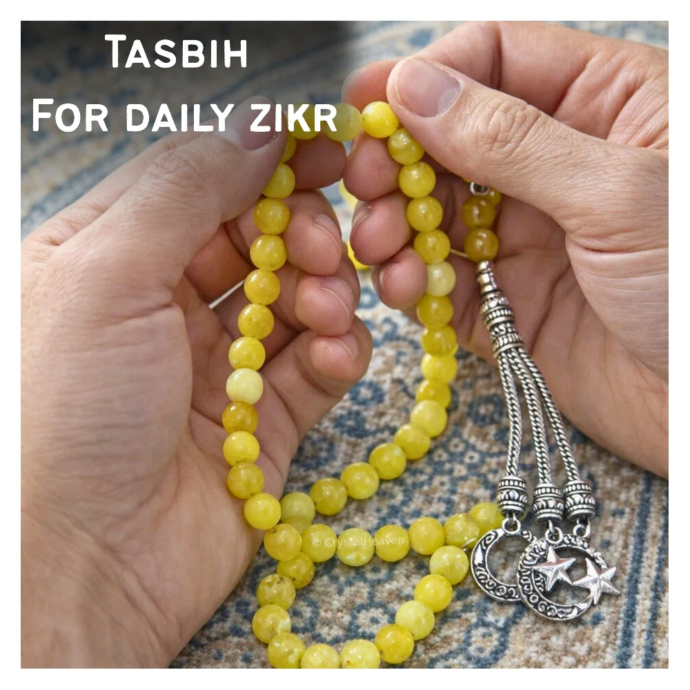 Lemon Jade Crystal Tasbih (Silver)