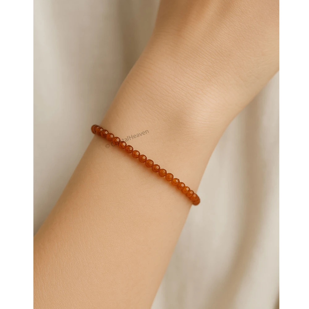 Hessonite Garnet Bracelets - 2mm Faceted Beads (Silver)