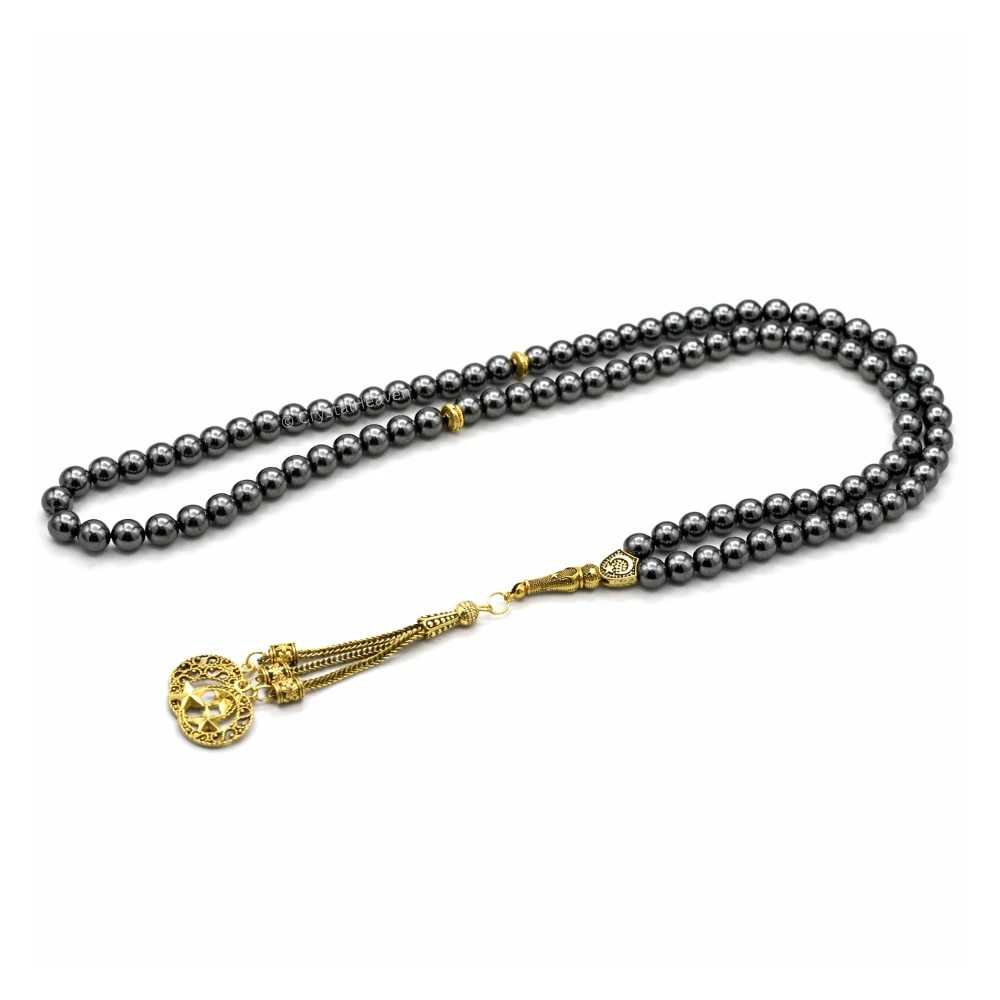 Hematite Crystal Tasbih (Gold)
