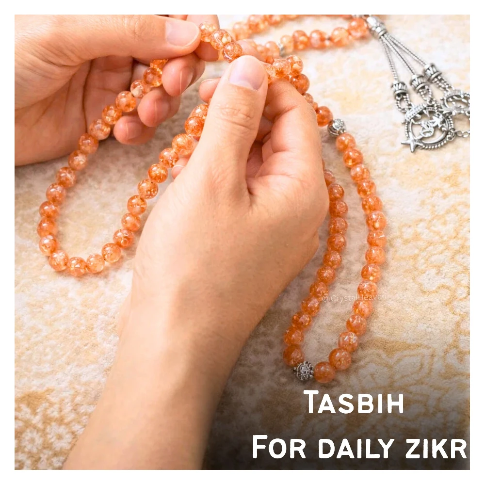 Sunstone Crystal Tasbih (Silver)