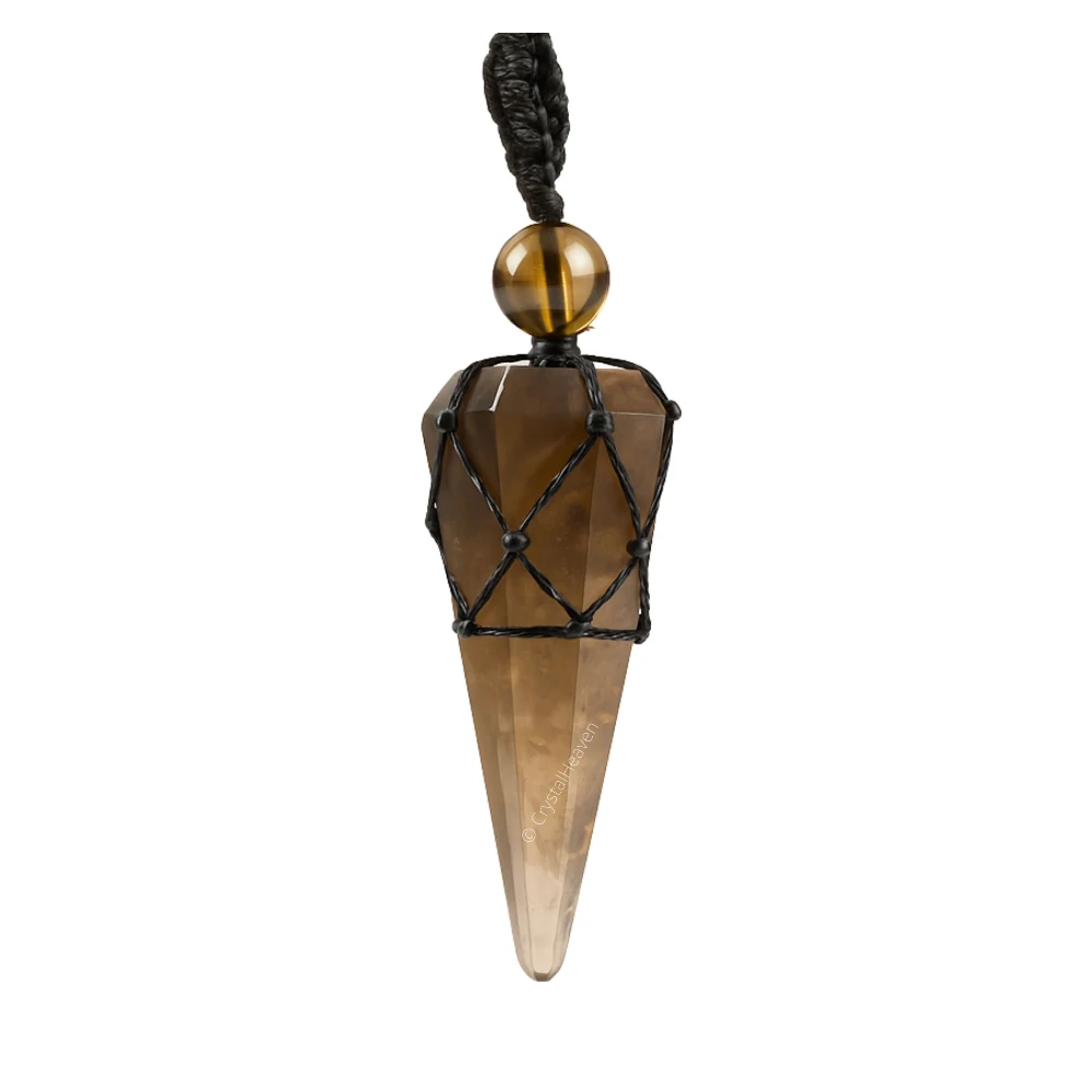 Smoky Quartz Pendulum Pendant Necklace (Macrame)