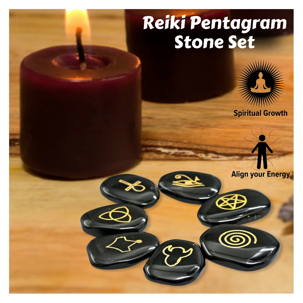 Black Agate Pagan Wiccan Stones (Set of 7)