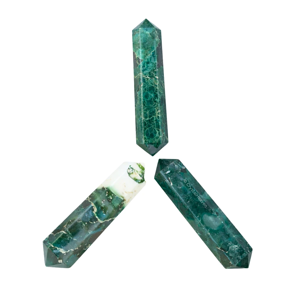 Moss Agate Pencil Points (Double Terminated) (Set of 3)