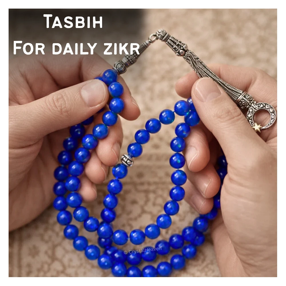 Blue Jade Crystal Tasbih (Silver)