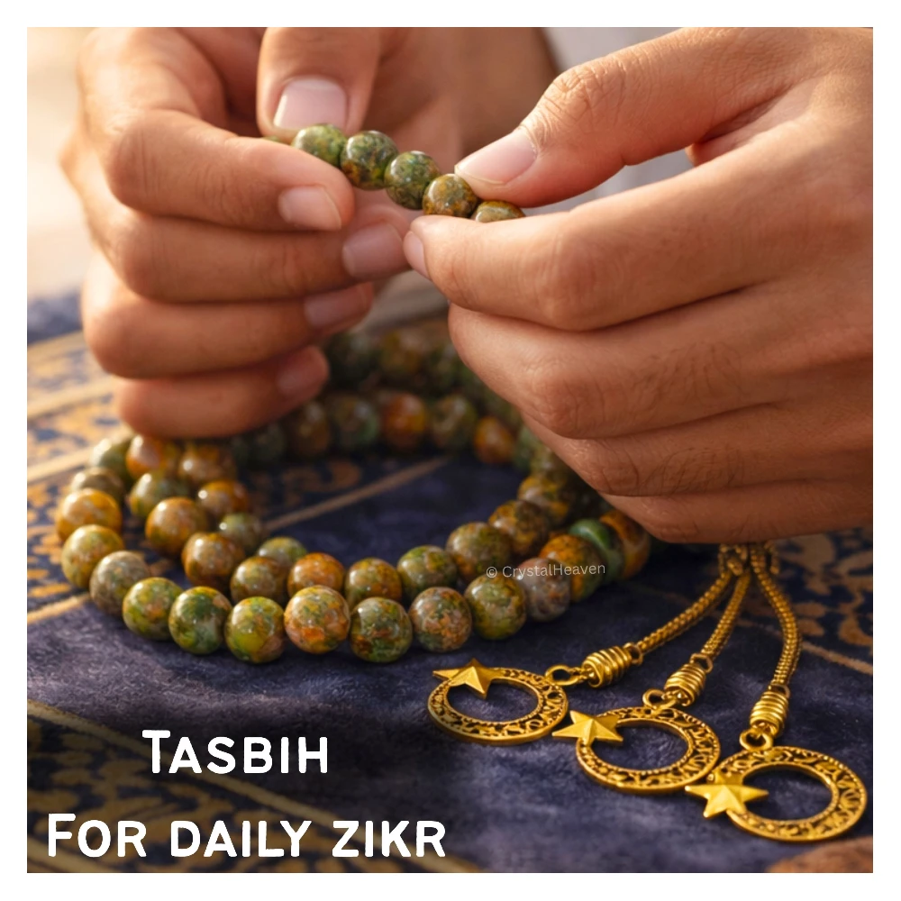 Unakite Crystal Tasbih (Gold)