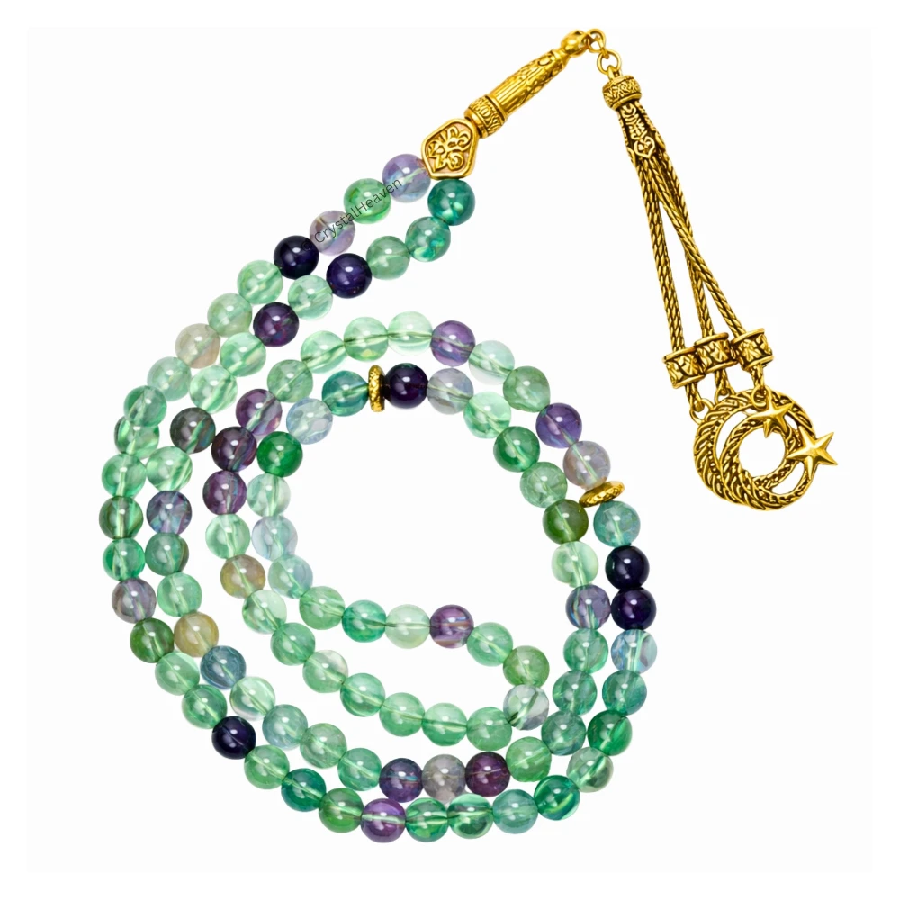 Multi Fluorite Crystal Tasbih (Gold)