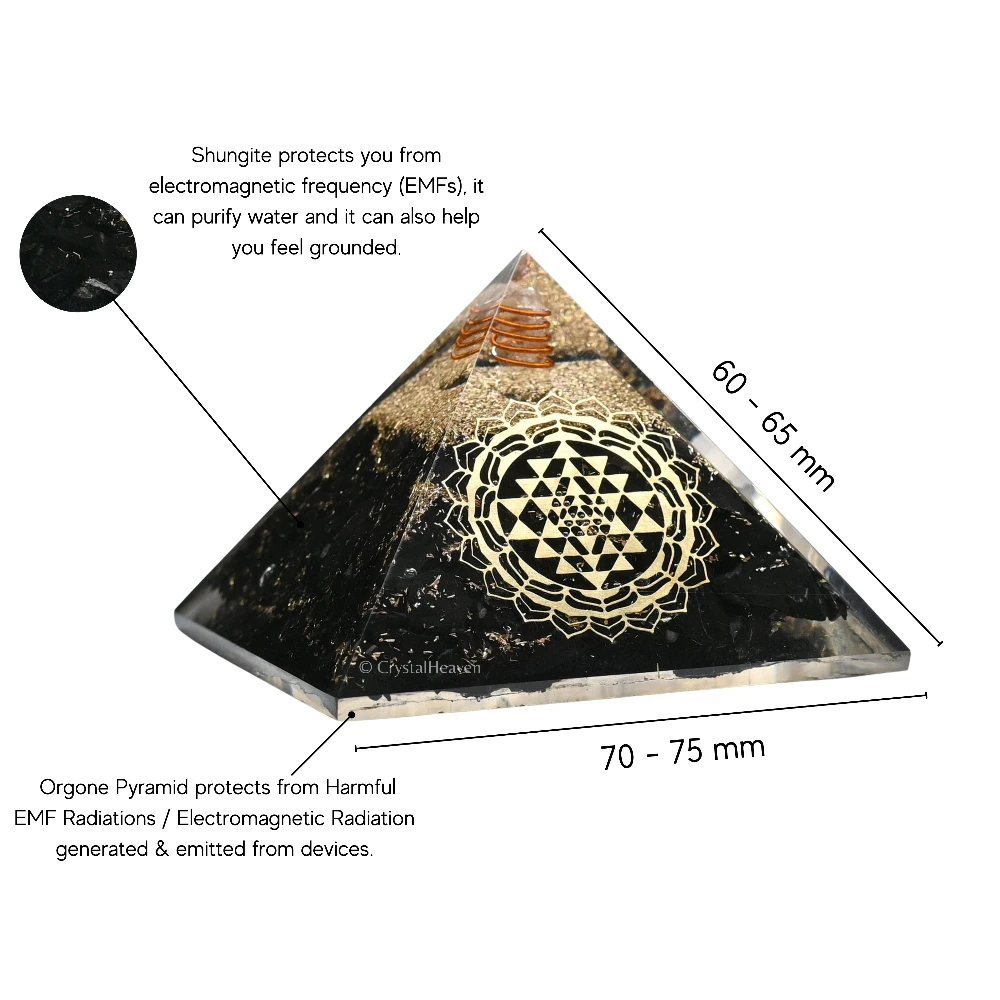 Shungite Orgone Pyramid (Round shriyantra -2)