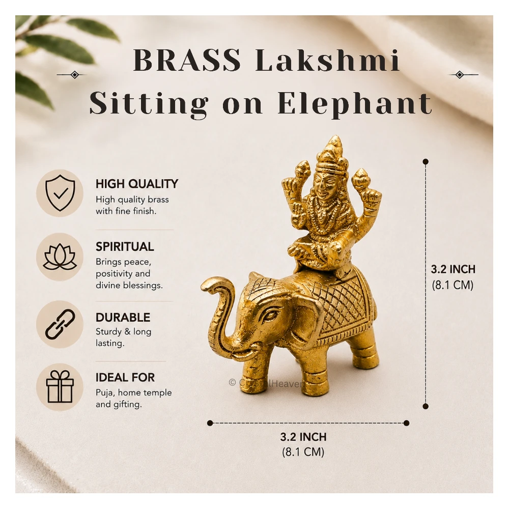 Lakshmi Sitting on Elephant Bass Idol Figurine (235 Gram, 3.2 Inch)