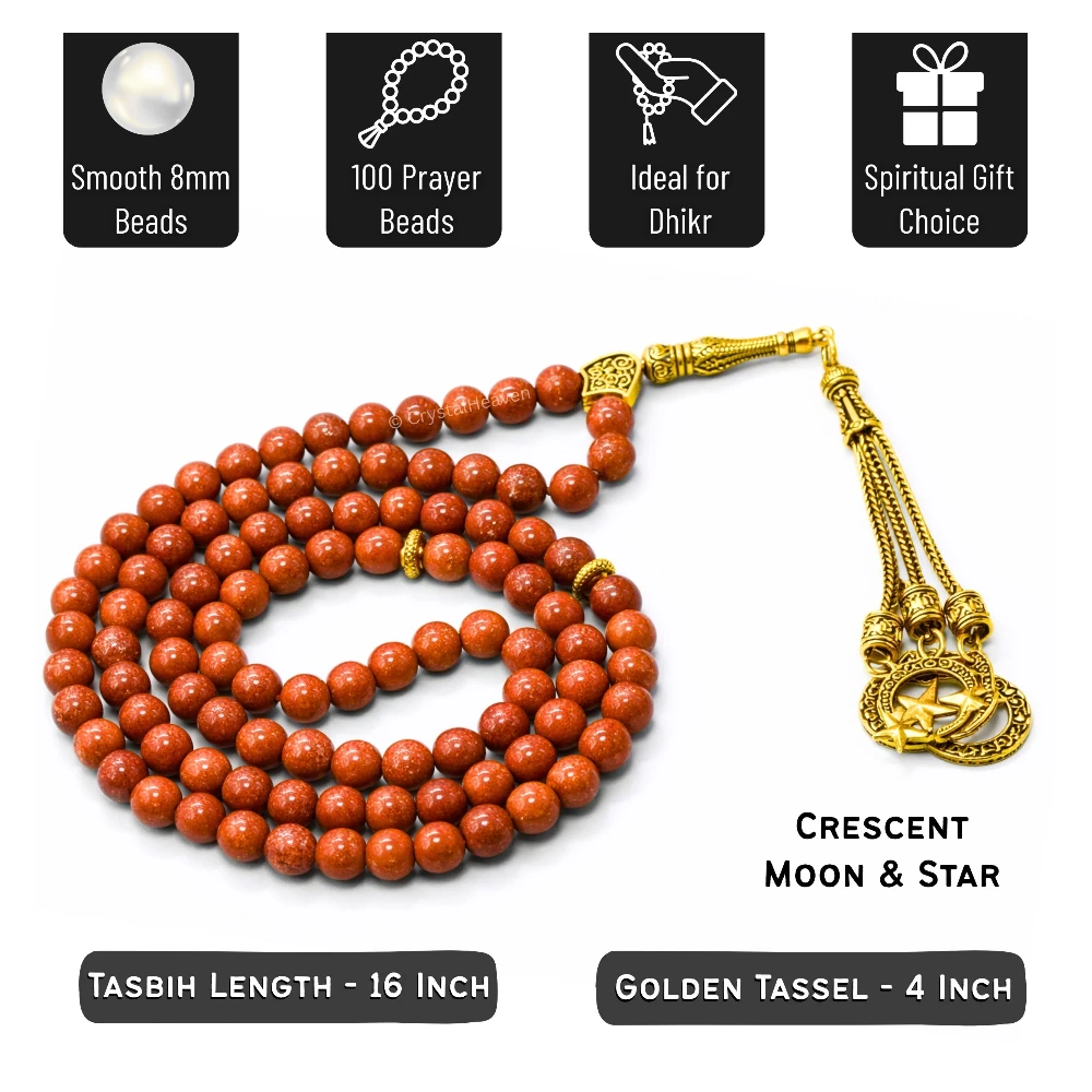 Red Goldstone Crystal Tasbih (Gold)