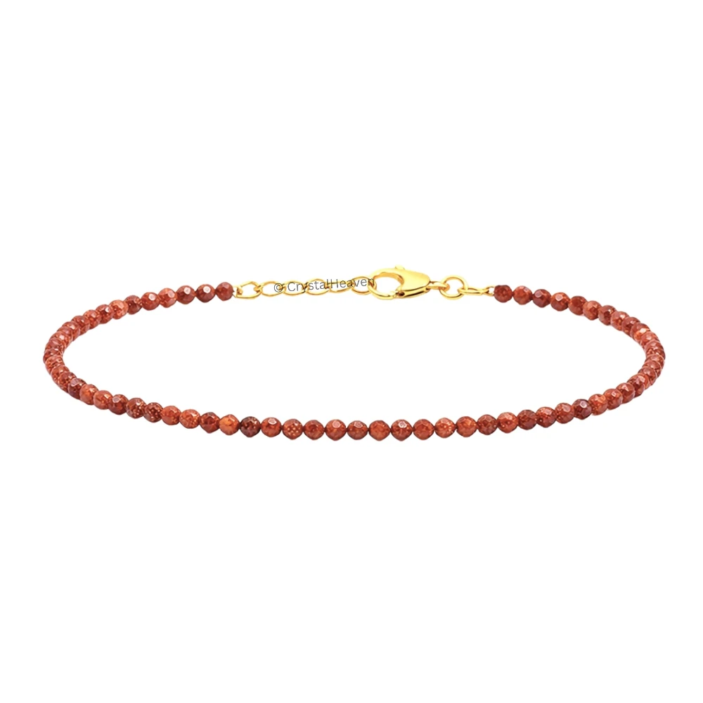 Red Goldstone Bracelets - 2mm Faceted Beads (Gold)
