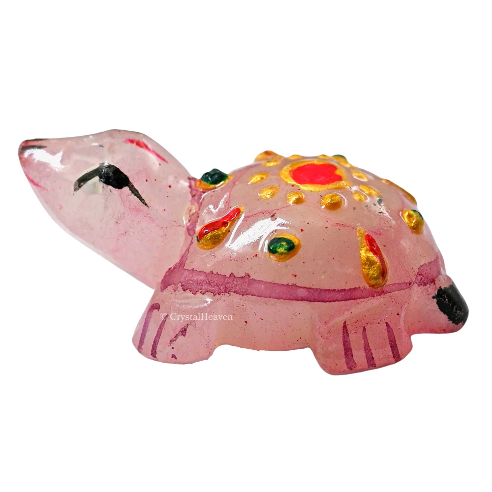 Rose Quartz Crystal Gemstone Hand Painted Tortoise (1-1.5 Inch)