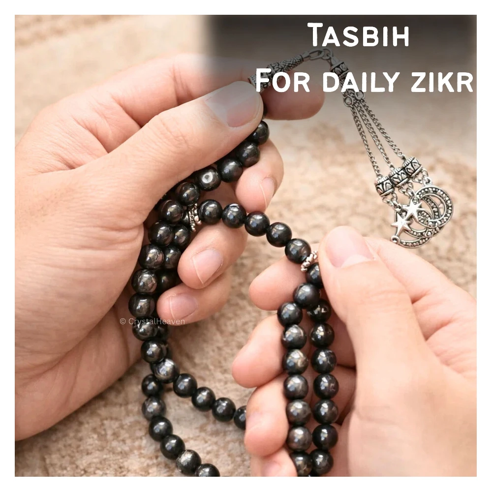 Silver Sheen Obsidian Crystal Tasbih (Silver)