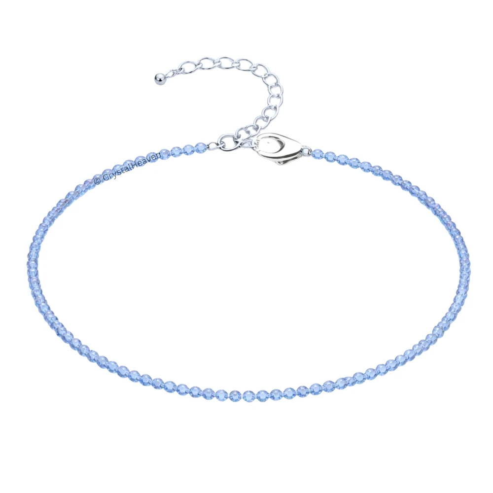 Blue Chalcedony Anklet - 2mm Faceted Beads (Silver)