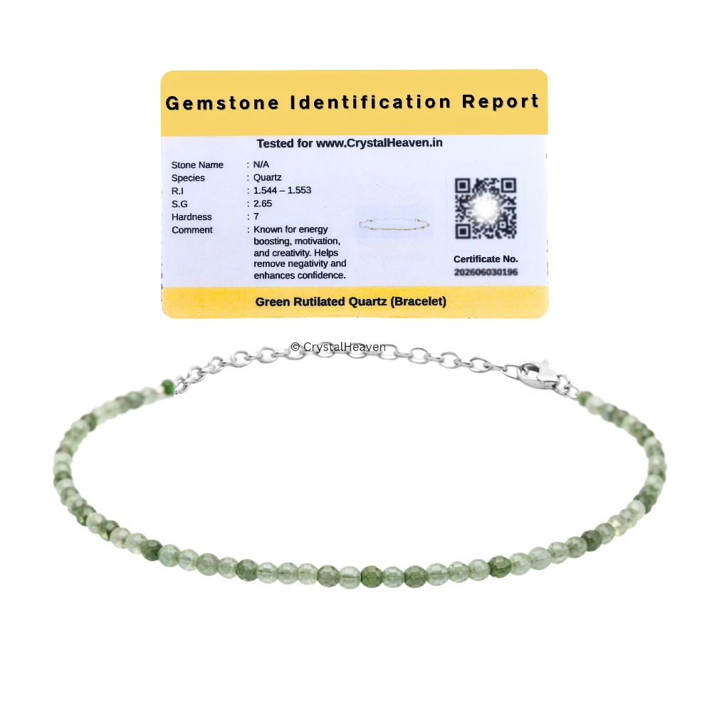 Green Rutilated Quartz Bracelets - 2mm Faceted Beads (Silver)