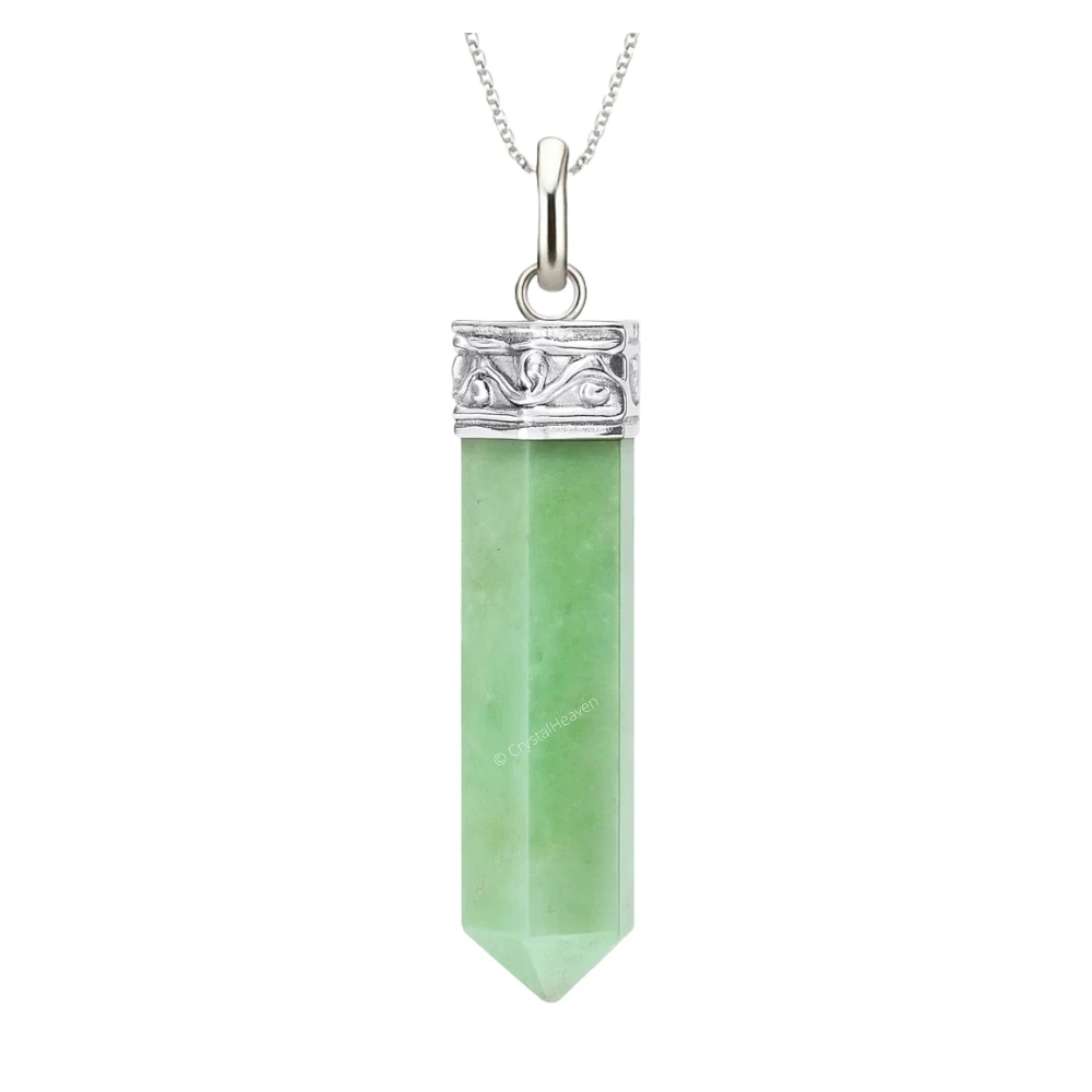 Light Green Aventurine Necklace - Pencil Point (Silver)