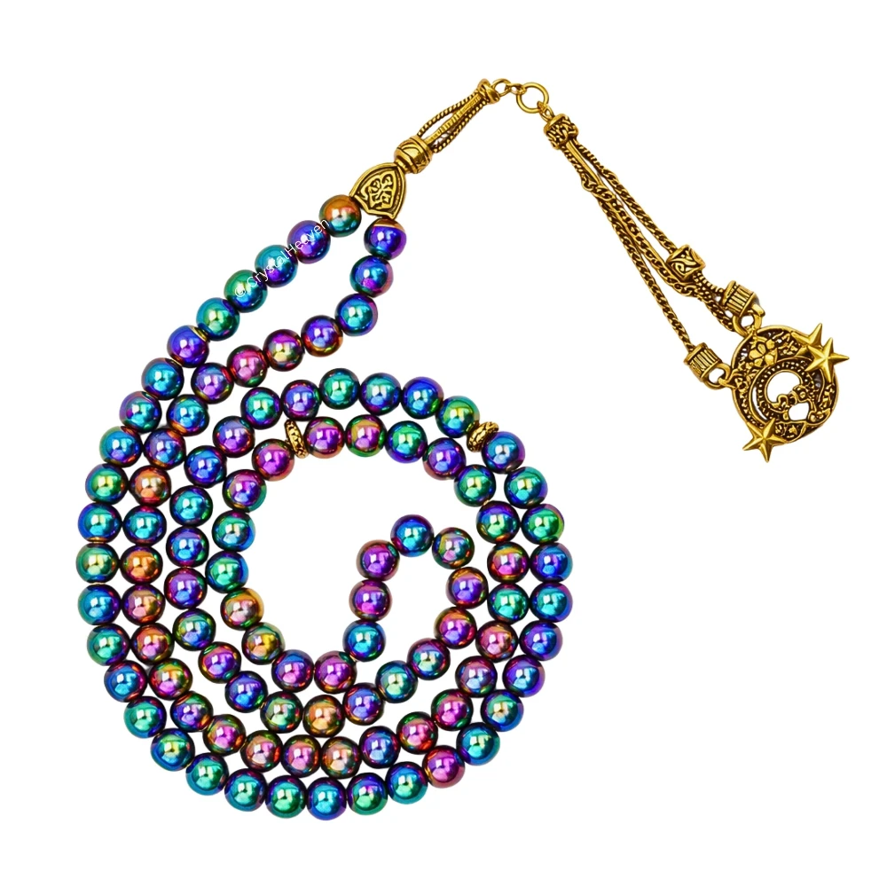 Rainbow Hematite Crystal Tasbih (Silver)