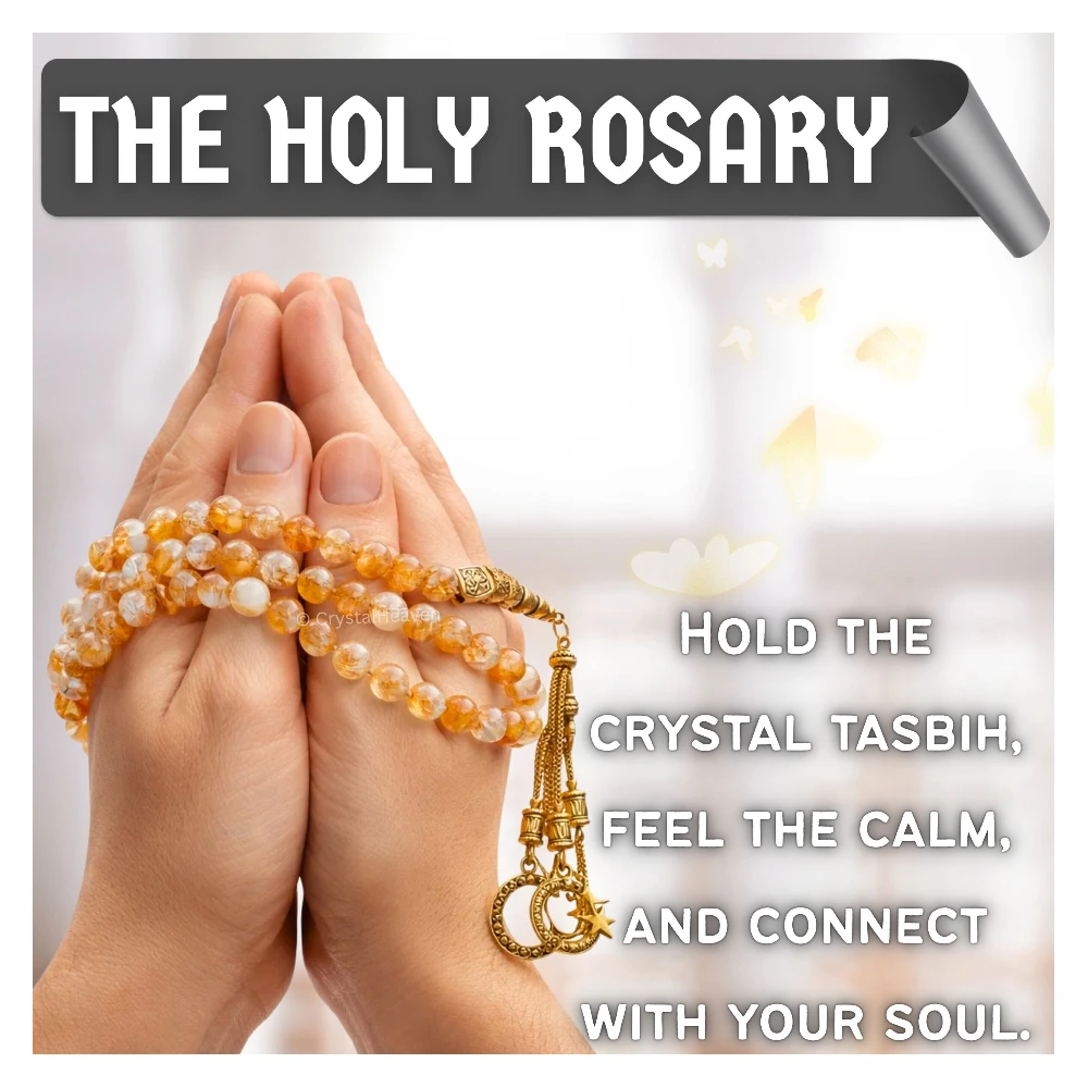 Natural Citrine Crystal Tasbih (Gold)