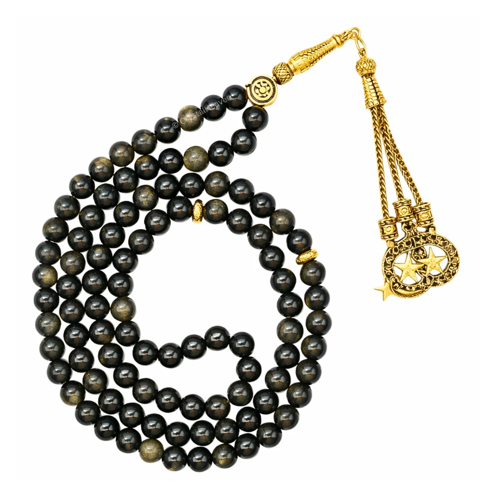 Gold Sheen Obsidian Crystal Tasbih (Gold)