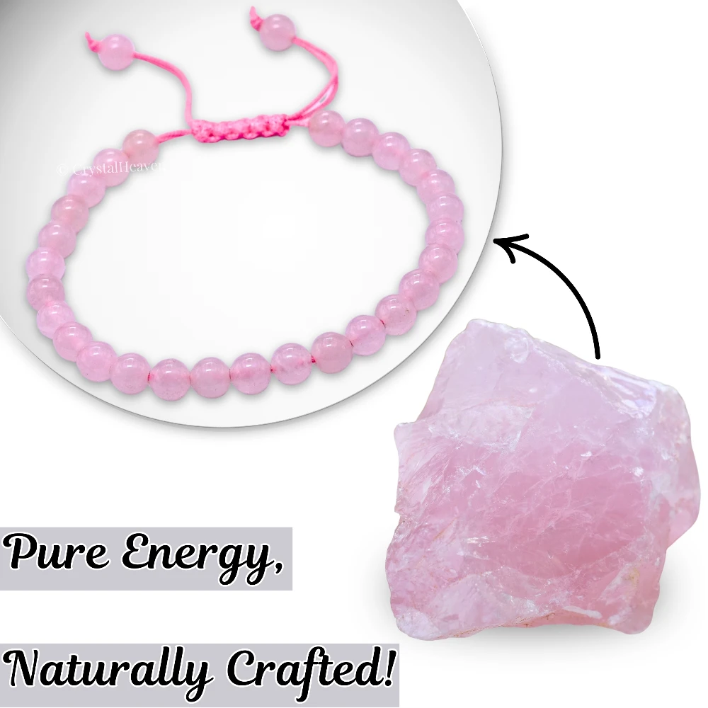 Rose Quartz Healing Crystal Bracelets - 6mm Beads (Adjustable)