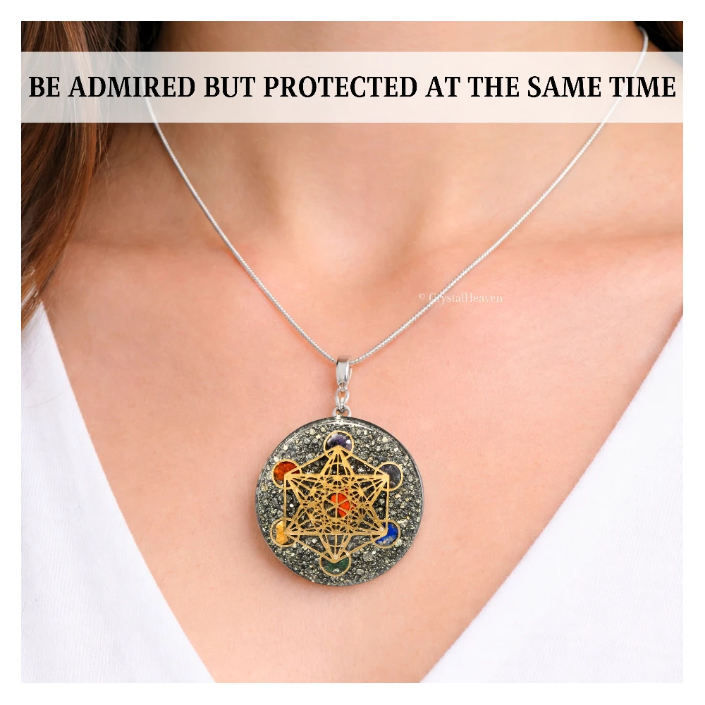 Pyrite Crystal Orgone Pendant - Metatron Cube