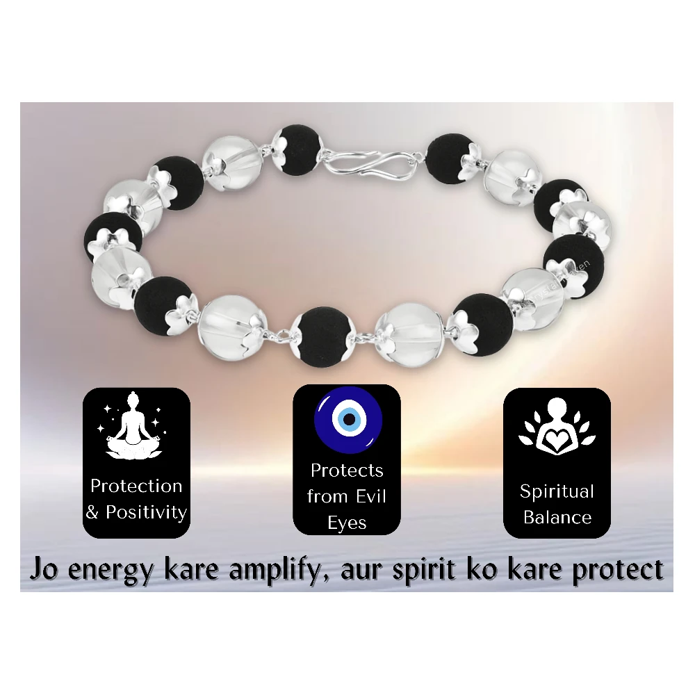 Sphatik Crystal and Karungali Bracelet (Silver Chain)