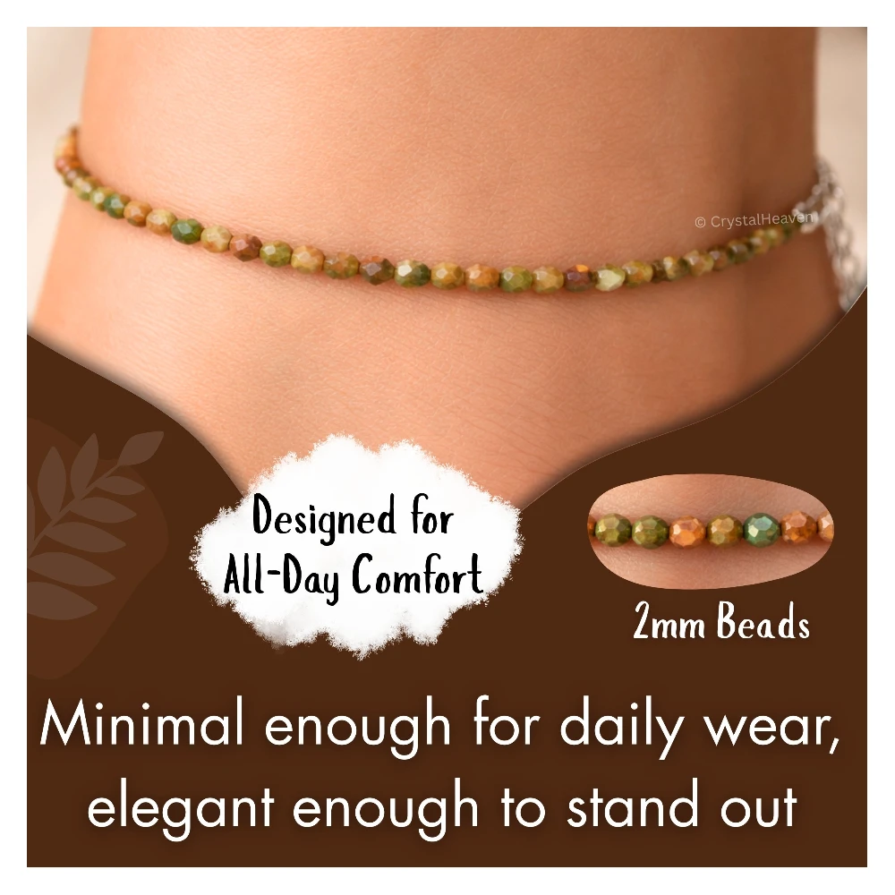 Unakite Anklet - 2mm Faceted Beads (Silver)