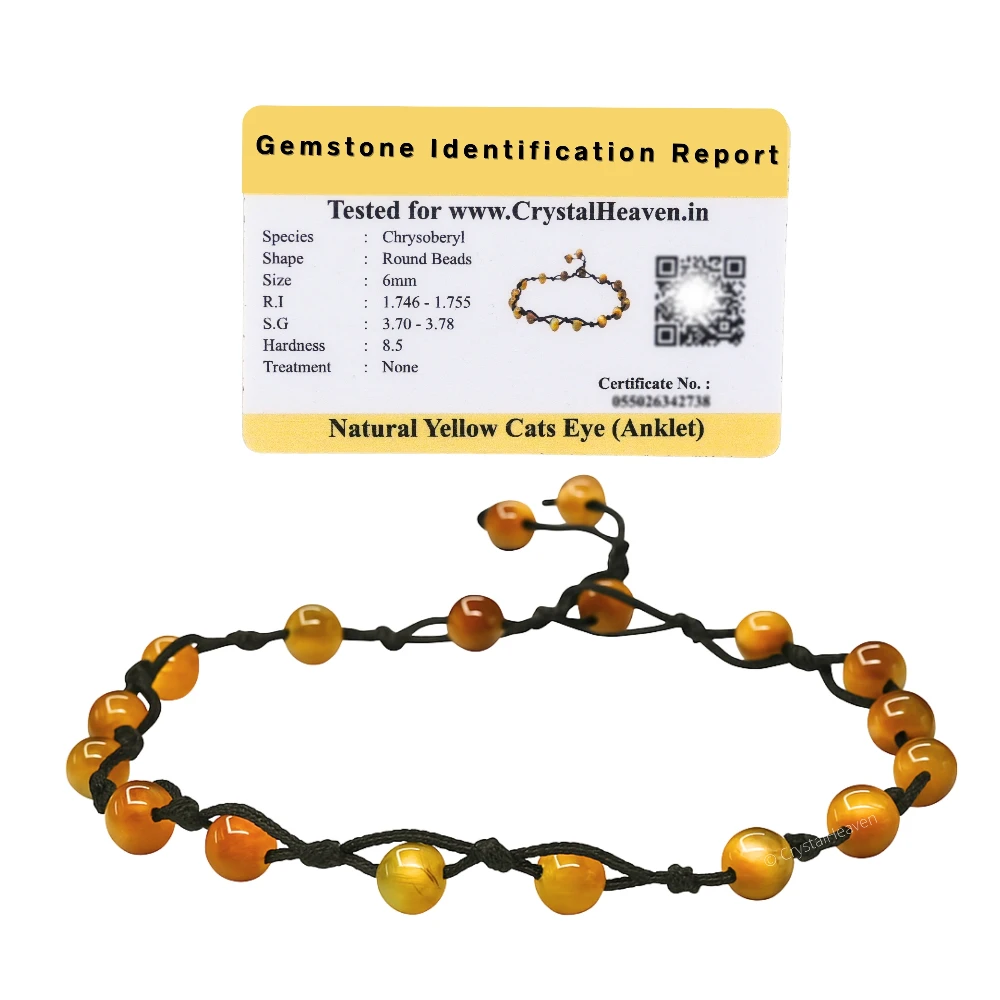 Yellow Cats Eye Anklet (Hand Knotted)
