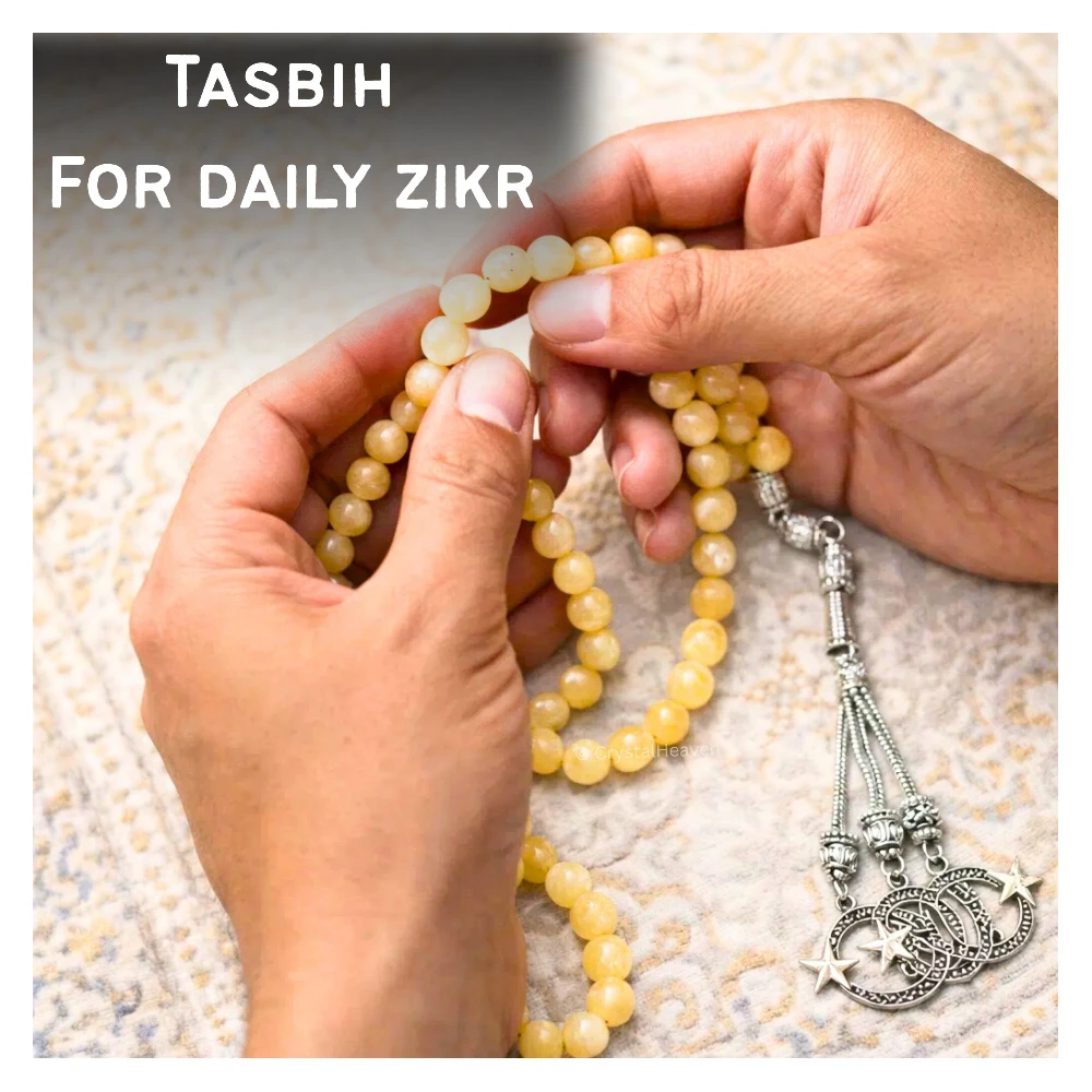 Yellow Calcite Crystal Tasbih (Silver)