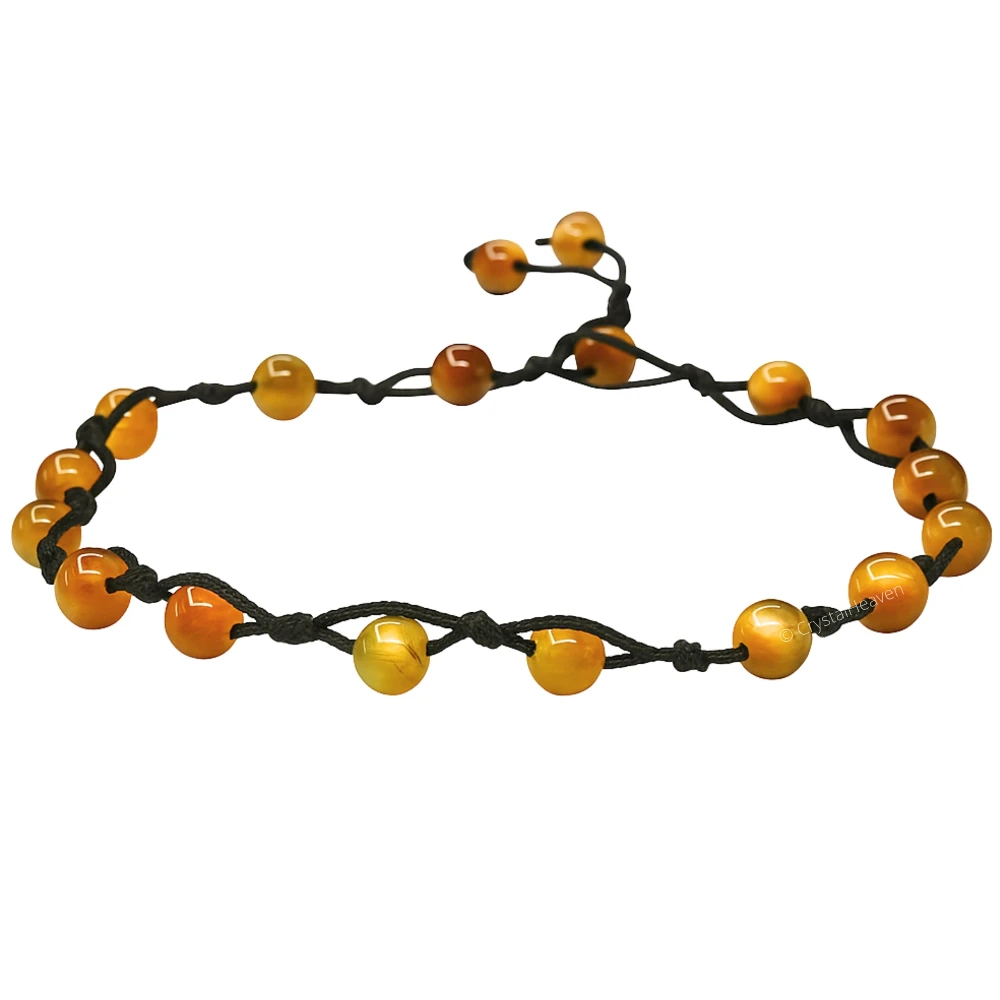 Yellow Cats Eye Anklet (Hand Knotted)