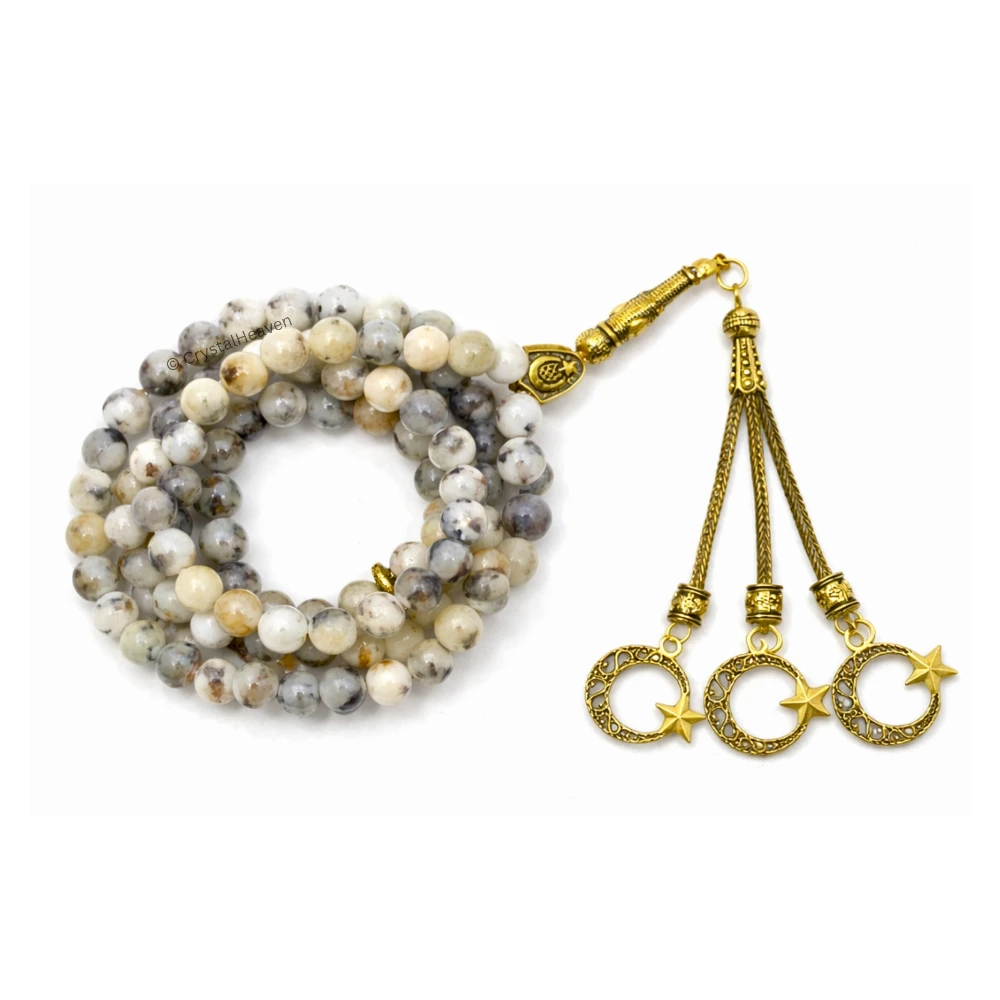 Dendrite Opal Crystal Tasbih (Gold)