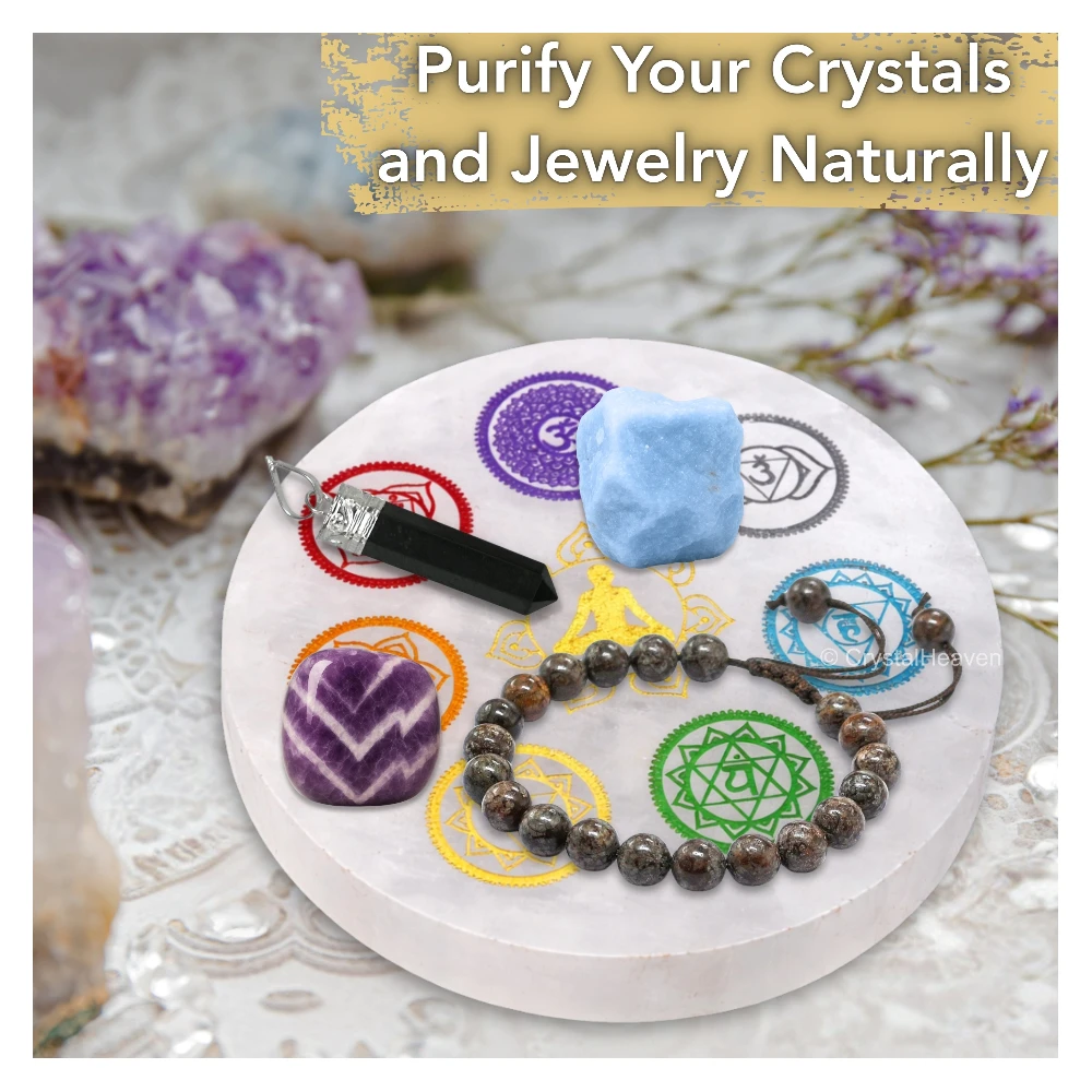 Selenite Charging Plate - 7 Chakra (Round)