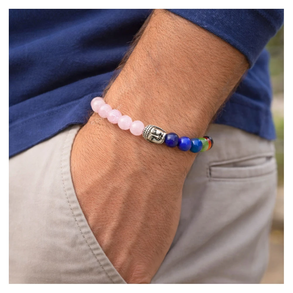 Rose Quartz Chakra With Buddha Bracelet (Elastic)