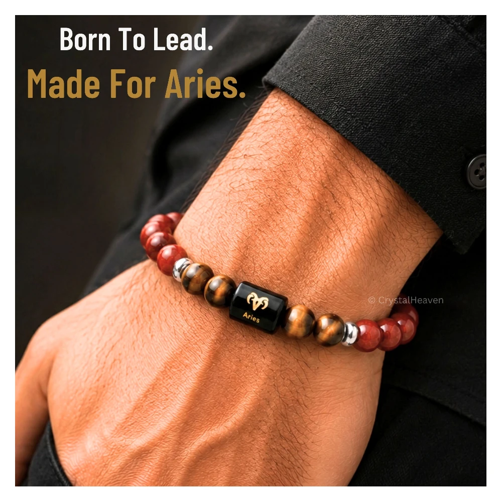 Aries Bracelet (मेष राशि) - Red Jasper & Tiger Eye (With Selenite Plate)