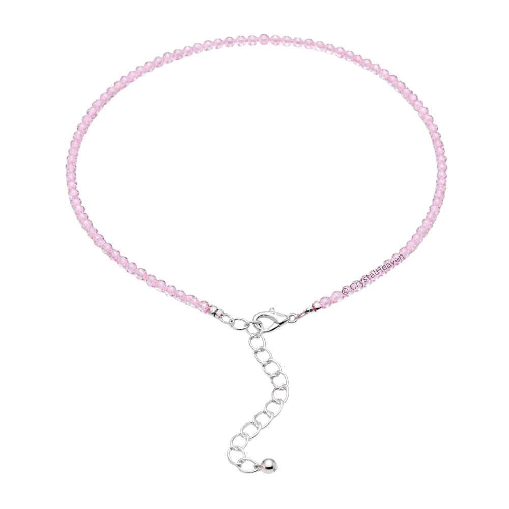 Rose Quartz Anklet - 2mm Faceted Beads (Silver)
