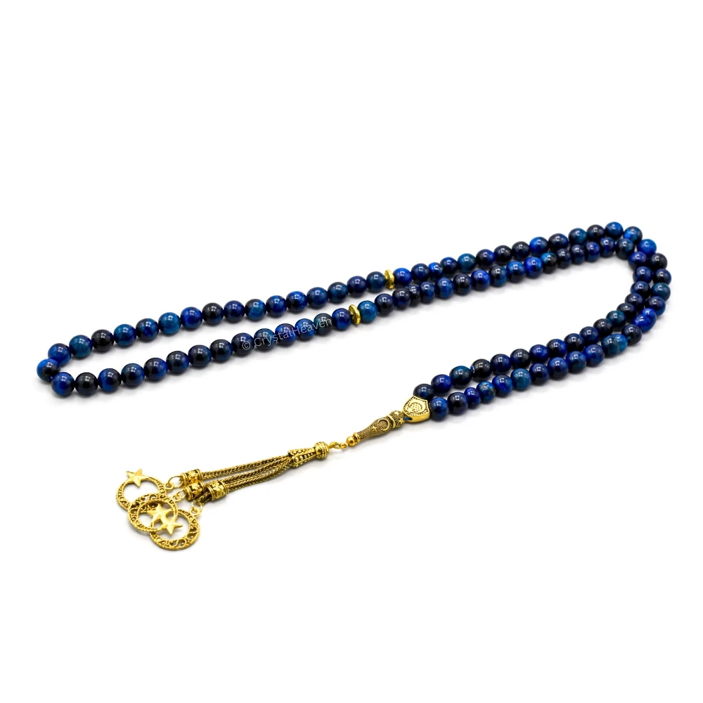 Blue Tiger Eye Crystal Tasbih (Gold)