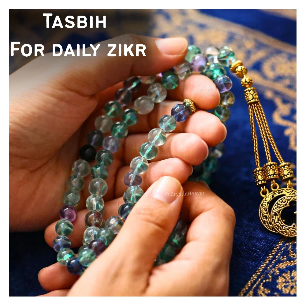Multi Fluorite Crystal Tasbih (Gold)