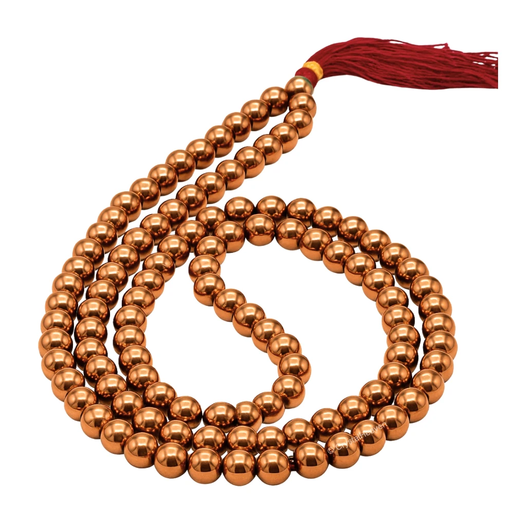 Copper Hematite Japa Mala (Without Knot)
