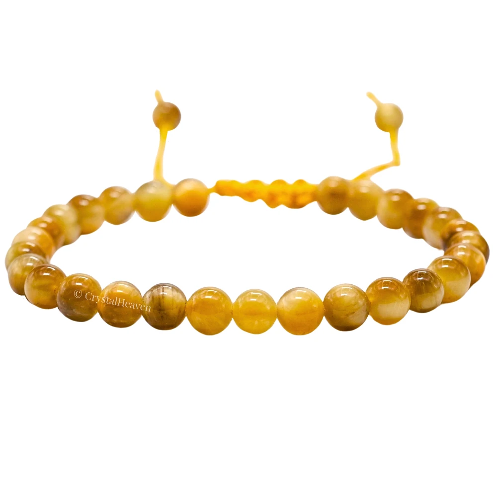Yellow Cat's Eye Healing Crystal Bracelets - 6mm Beads (Adjustable)
