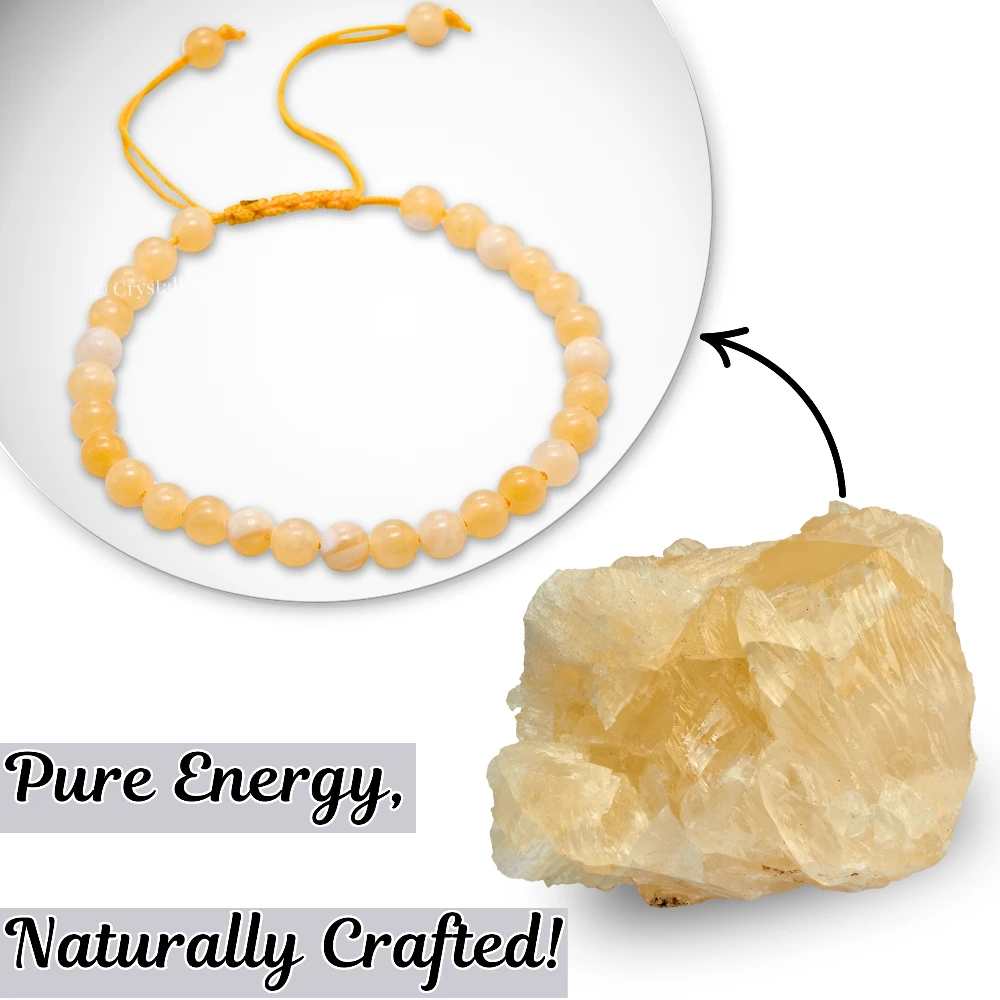 Yellow Calcite Healing Crystal Bracelets - 6mm Beads (Adjustable)