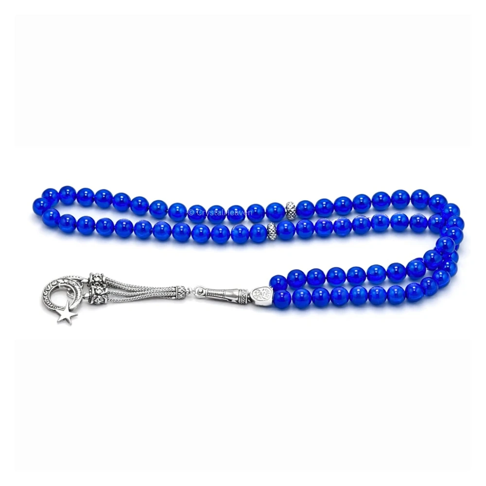 Blue Jade Crystal Tasbih (Silver)