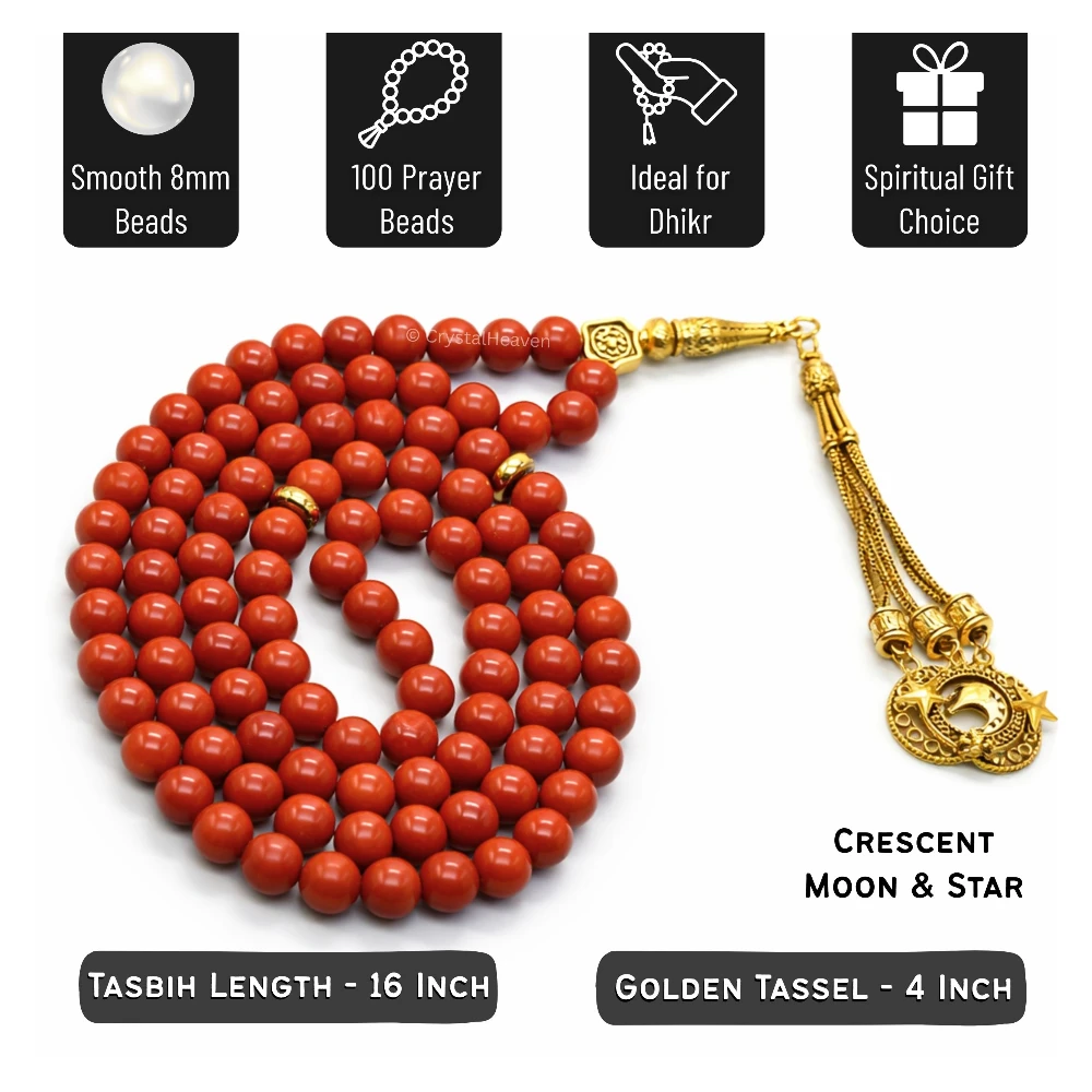 Red Jasper Crystal Tasbih (Gold)