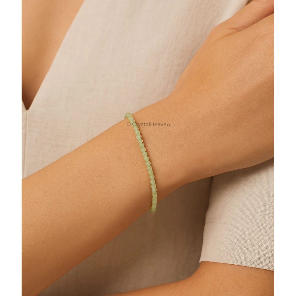 Prehnite Bracelets - 2mm Faceted Beads (Silver)
