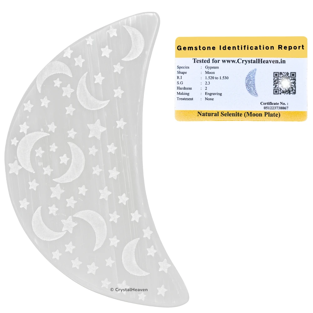 Selenite Charging Plate with Crescent Moon & Star (4 Inch)