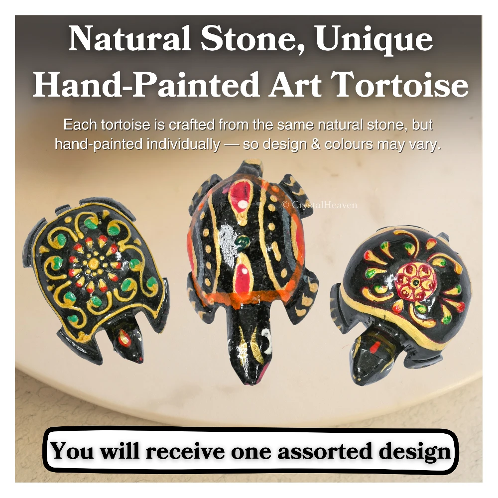 Black Agate Crystal Gemstone Hand Painted Tortoise (1-1.5 Inch)
