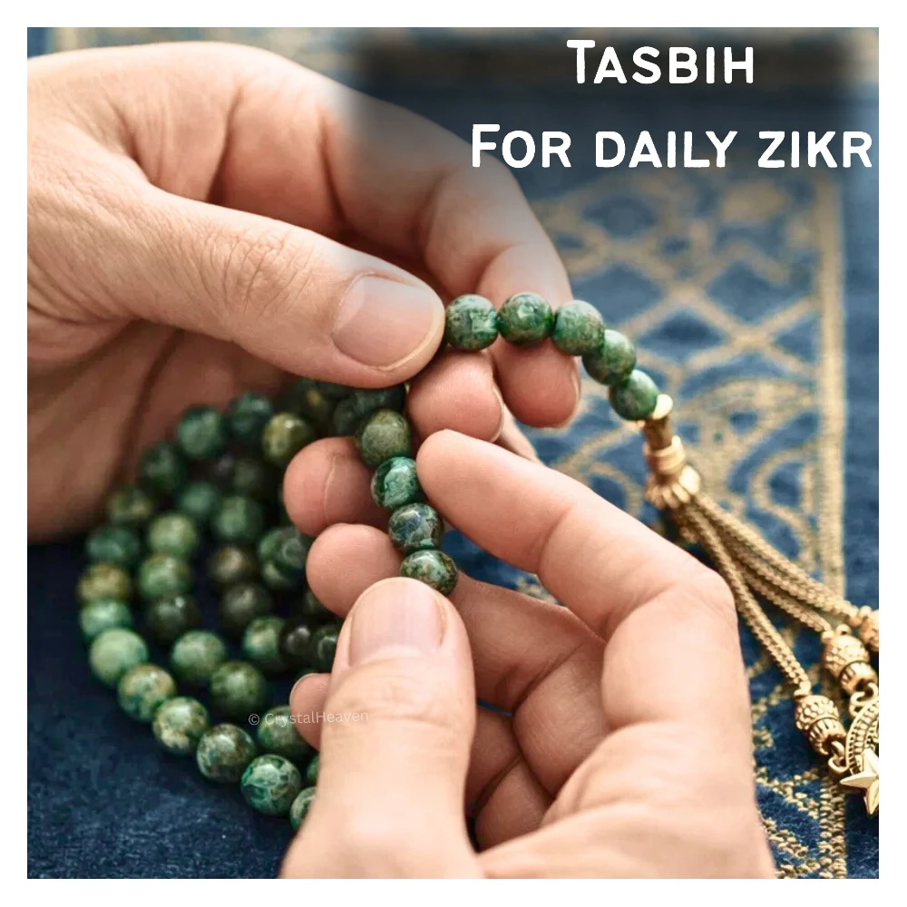 African Turquoise Crystal Tasbih (Gold)