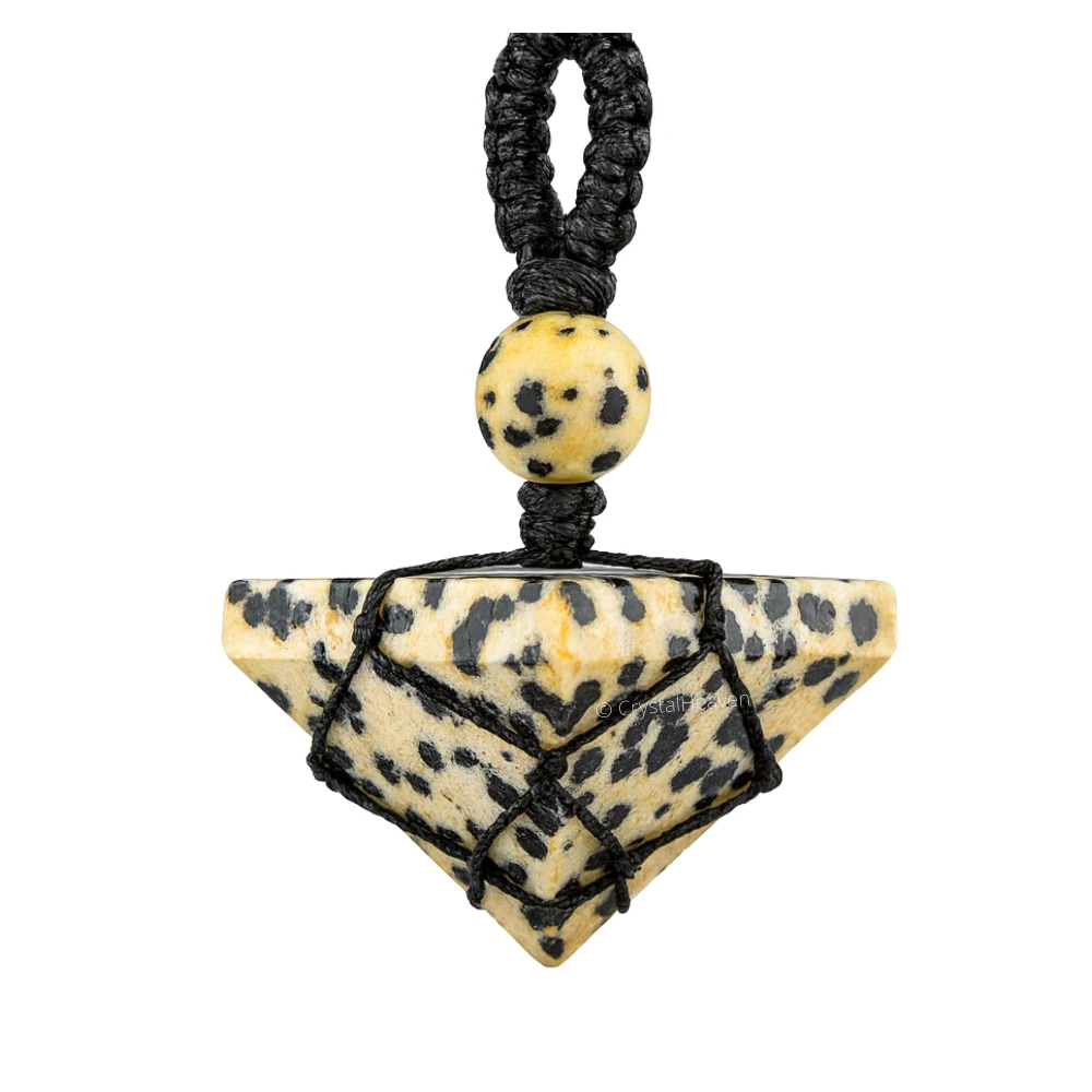 Dalmatian Jasper Pyramid Macrame Pendant Necklace