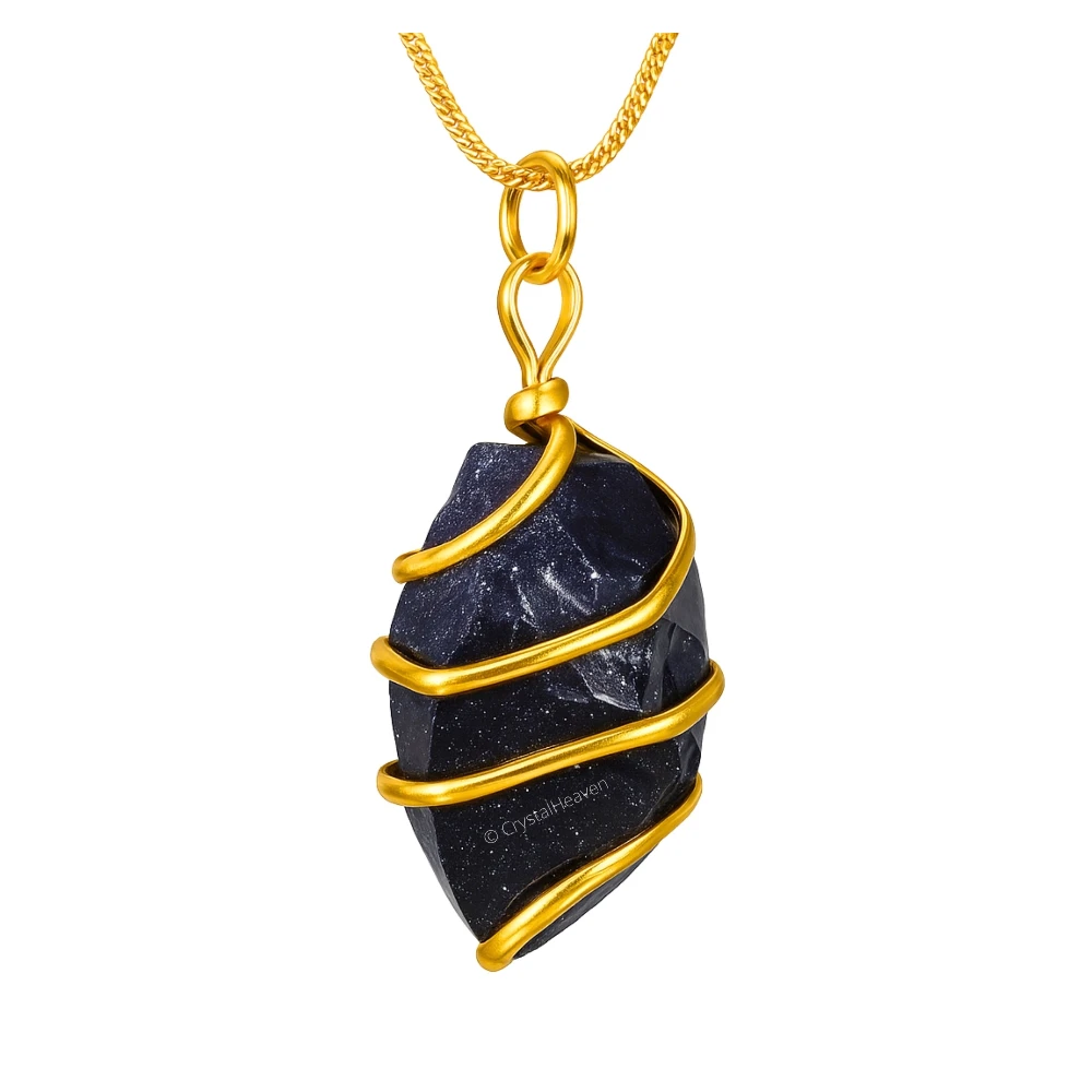 Blue Goldstone Necklace - Raw Crystal (Gold)